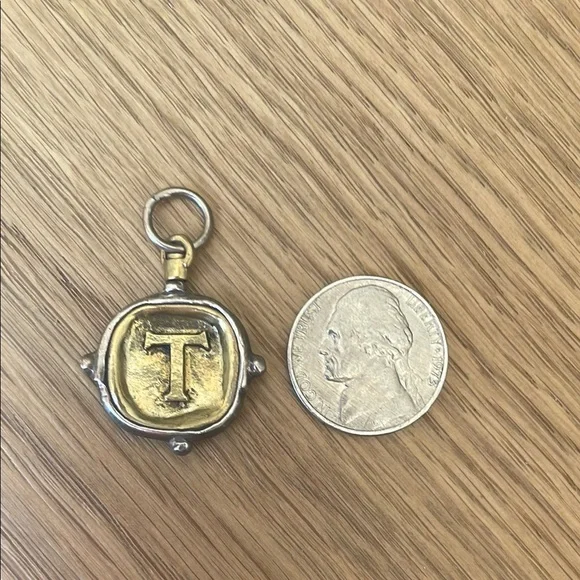 Waxing Poetic Voyager Insignia Gold and Silver Initial 'T' Pendant - Picture 2 of 2